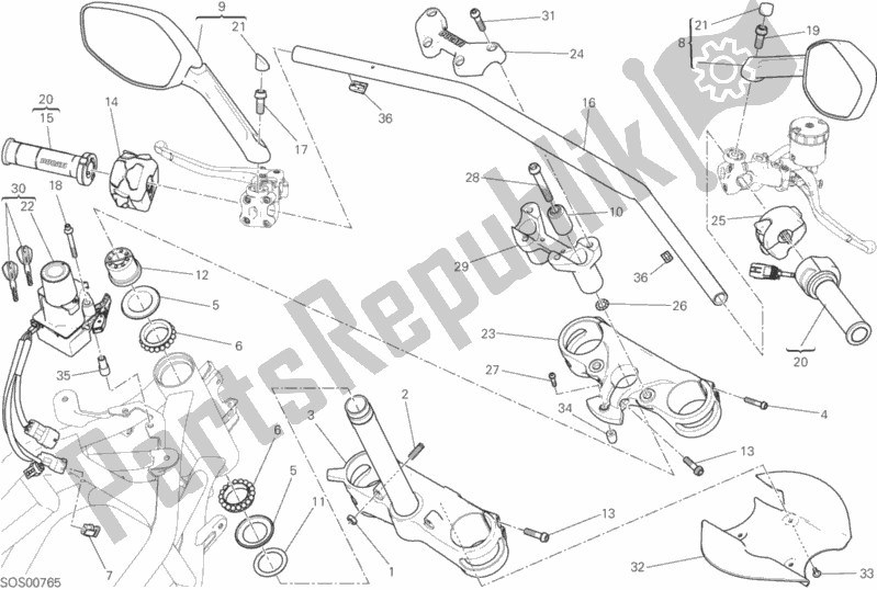 All parts for the Handlebar of the Ducati Multistrada 1200 S Pikes Peak 2017